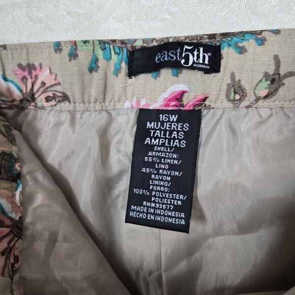 VTG East 5th Linen Blend Paisley Maxi Skirt sz 16W* Tan Beige Multi Floral Boho - Picture 8 of 12